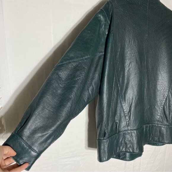 Vintage Northern Spirit Oversized Green Leather Bomber Style Jacket Coat L - Picture 10 of 16